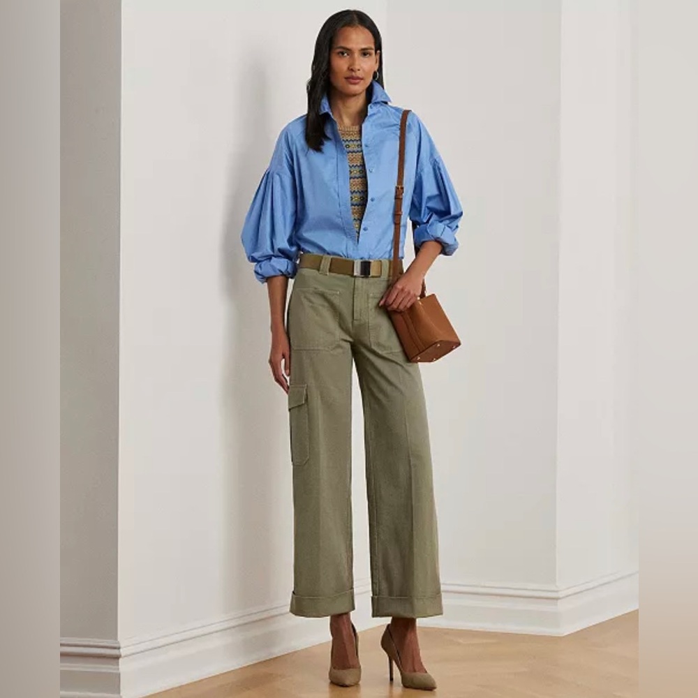 ▪️NEW! Lauren Ralph Lauren Pleated Cotton Twill Wide-Leg Cargo Pants 14